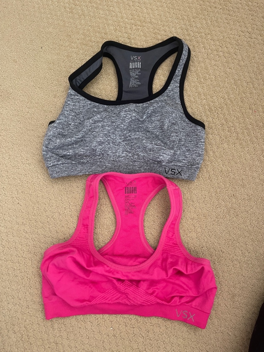 VSX Heather Gray & Hot Pink Racerback Sports Bras